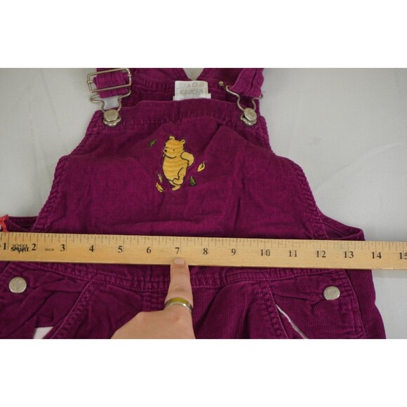 Vintage Disney Winnie The Pooh Overalls Girls Size 7-8 Embroidered Maroon Purple - Picture 3 of 7